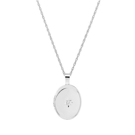 Medaljon i rhodineret sølv med 0,01 ct diamant fra Siersbøl